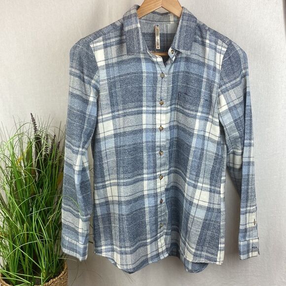 Kuhl Gray & White Plaid Checker Button Up Long Sleeve Fleece Top S - Picture 1 of 5